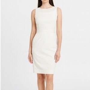 Banana Republic NWOT White Sleeveless Dress 4 Pleated Neck Cotton Pockets